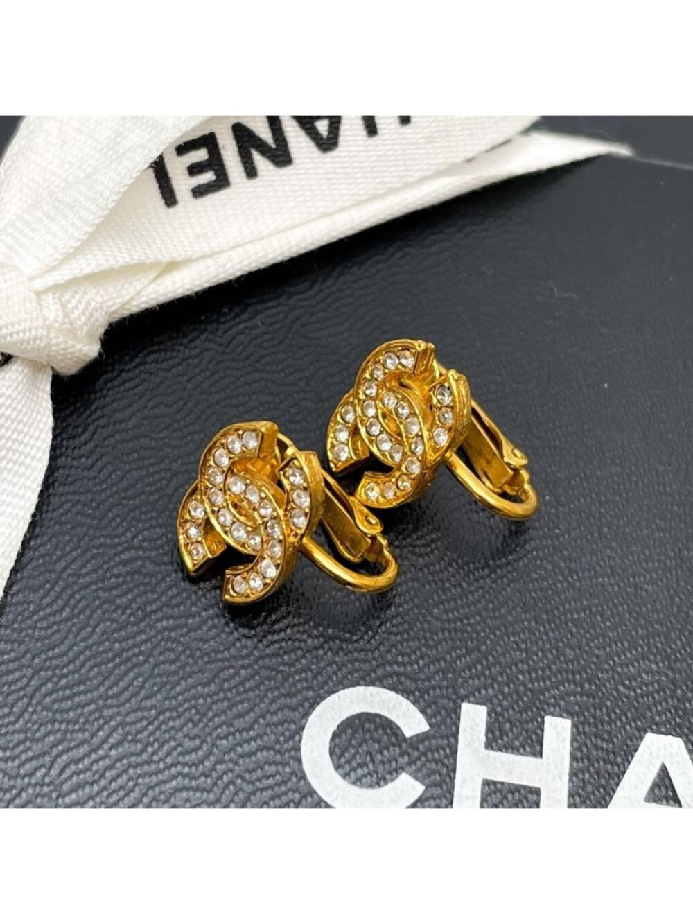 Chanel CC Logo Earrings Rhinestone Icon